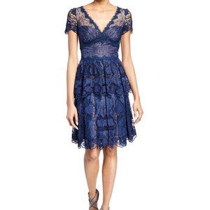 NWT Marchesa Notte Lace Tiered Navy Blue Cocktail Dress Sz 12